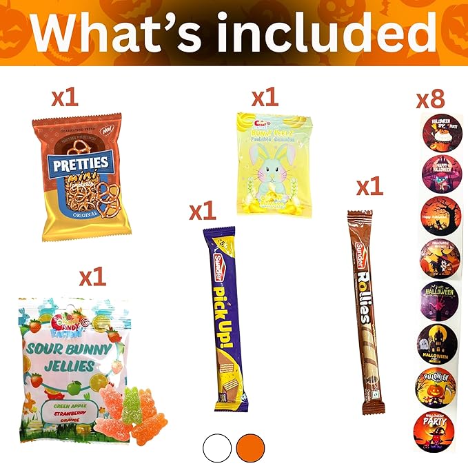 Halloween Assorted Skull Bucket (32 Count) Filled with Candies, Snacks, Cookies and more, Treats for Family, Friends, Kids, Boys and Girls