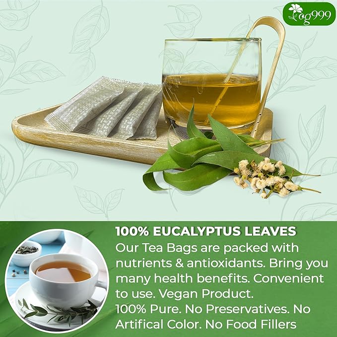 TOG999, Premium 100 Eucalyptus Leaf Tea Bags, 100% Natural & Pure. Loose Leaf Herbal Tea. No Sugar, No Caffeine, No Gluten, Vegan.