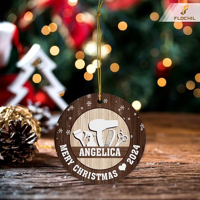 FLOCHIL Personalized Hairstylist Ornament, Custom Hairapist with Name, Hairdresser Ornaments for Christmas Tree, Gifts