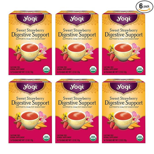 Yogi Tea Sweet Strawberry Digestive Support - 16 Tea Bags per Pack (6 Pack) - Organic Turmeric Tea Bags - Digestive Support Tea - Includes Turmeric Root, Black Pepper, Strawberry, Mango & More