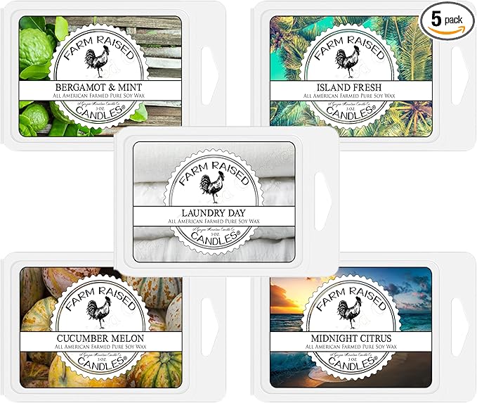 Fresh & Clean 5 Pack Wax Melt. 16 Ounce 5 Pack. 100% USA Made Variety - Plant Based Soy - Warmer Cubes