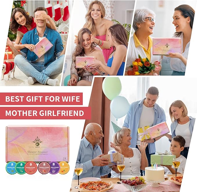 Shower Steamers Aromatherapy, 24-Pack Shower Bombs Birthday Gifts for Women, Christmas Gifts with Eucalyptus Mint Lavender Watermelon Grapefruit Tangerine Essential Oils