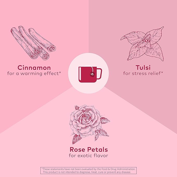Organic India Tulsi Cinnamon Rose Herbal Tea - Holy Basil, Stress Relieving & Mystical, Immune Support, USDA Certified Organic, Supports Sugar Metabolism, Caffeine-Free - 18 Infusion Bags, 6 Pack