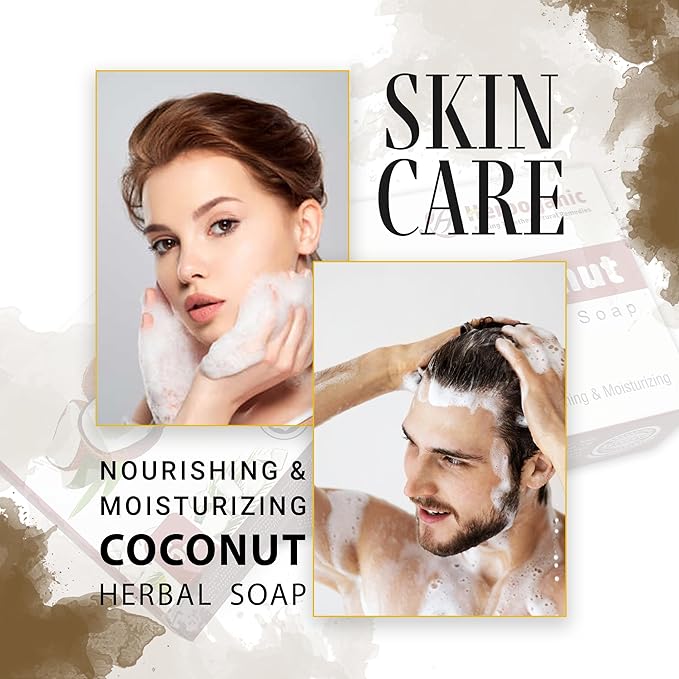HERBOGANIC Coconut Herbal Soap | Pack of 6 of 5oz soap Bar | Ideal for Men and Women, Soothing and Nourishing Soap for Moisturization