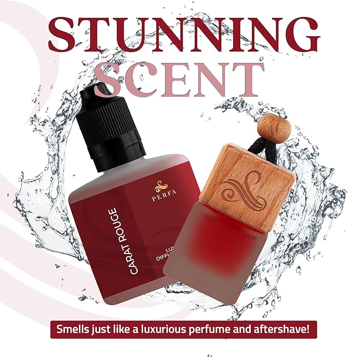 Carat Rouge Car Air Fresheners Gift Set | Luxury Perfume-Inspired Car Air Freshener for Women | Strong and Sophisticated Car Scents for Women | Refillable Essential Oil Infused Car Cologne by Perfa