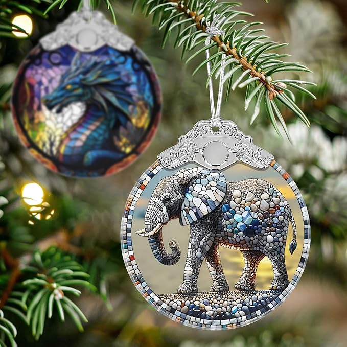 Elephant Stained Glass Orament - Christmas Ornament - Christmas Decorations for Tree - Holiday Present ldeas - Gift Exchange