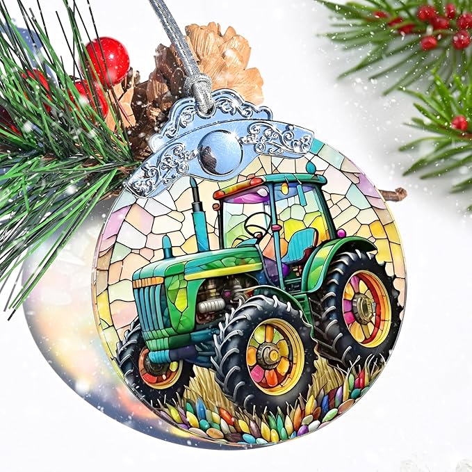 Christmas Ornament, Tractor Christmas Decor, Tractor Ornaments for Christmas Tree, Stained Glass Ornament, Tractor Gifts, Holiday Decorations and Xmas Gifts Ideas