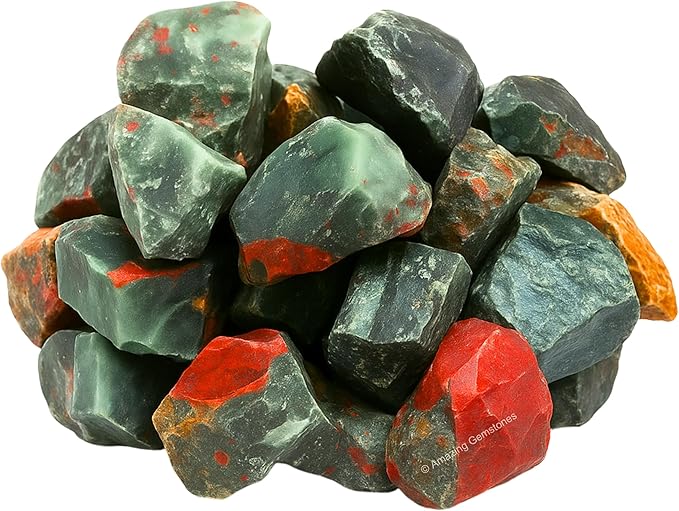 Amazing Gemstone African Bloodstone Raw Crystals and Healing Stones, Natural Rocks for Tumbling - DIY Raw Stones and Crystals, 2 Pieces