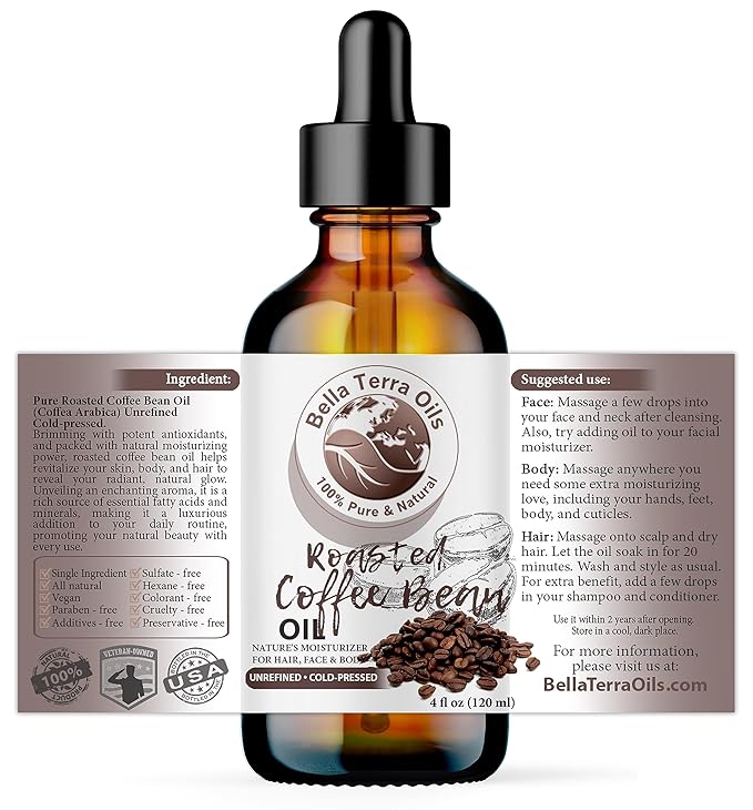 Bella Terra Oils – Roasted Bean Oil 4oz – A Symphony of Oils for Flavoring, Rich in Chlorogenic Acid, For the Love of Pure Aroma