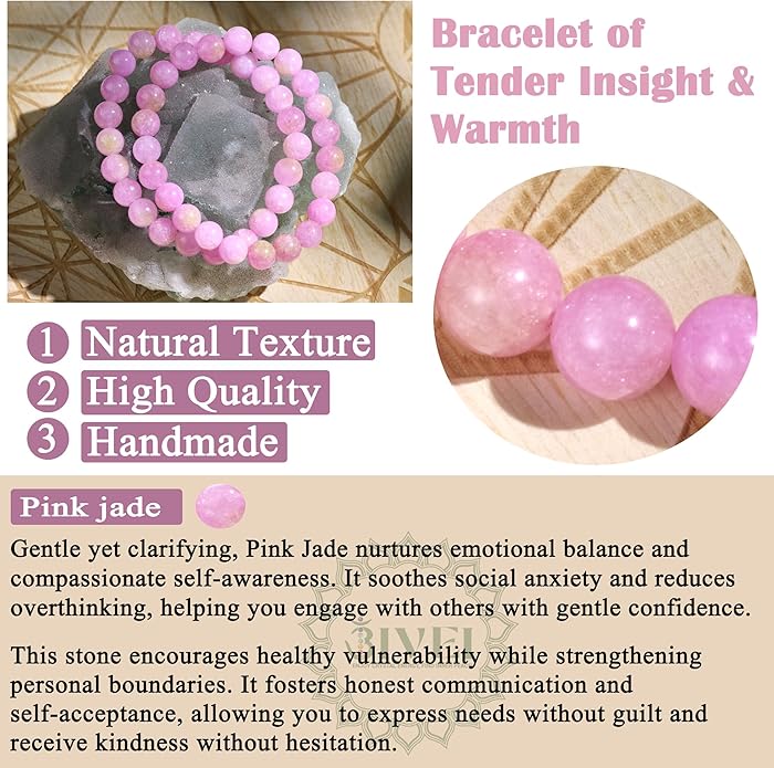 Bivei Natural Gemstone Semi Precious Healing Crystals Handmade Stretchy Round Beads Bracelet, Enhance Positive Energy