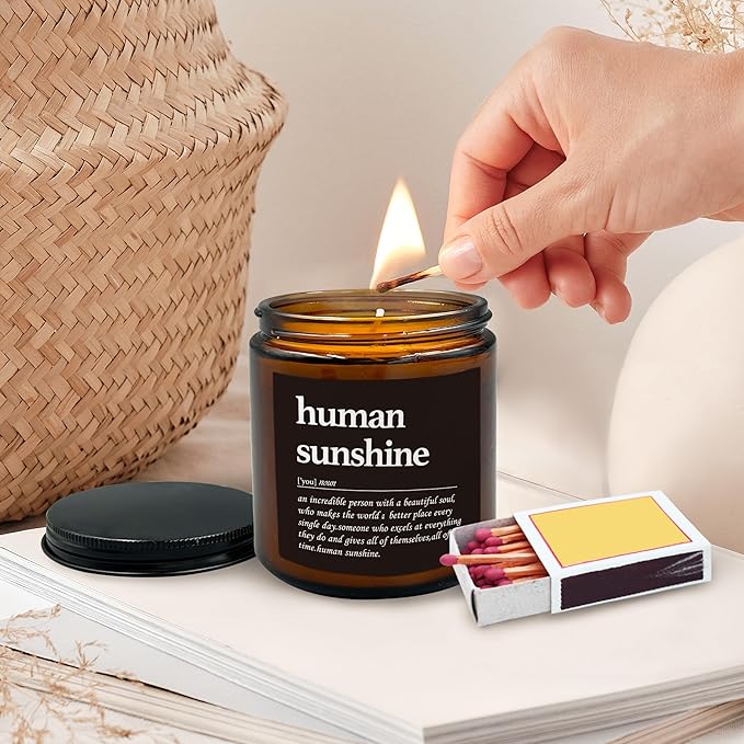 HIWX Human Sunshine Scented Candle - Appreciation Gifts for Teachers, Coworkers - Inspirational Soy Jar Candle Gift Holders - Lavender Scented 8oz