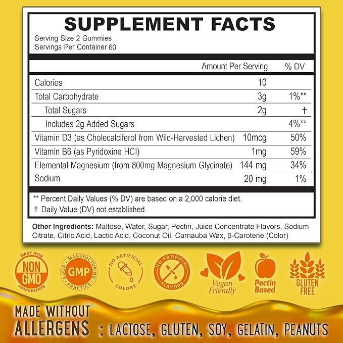 Center-Filled Magnesium Glycinate Gummies 400MG - High Absorption for Kids, Teens & Adults - Supplement for Sleep, Calm & Muscle Relaxation with B6 & D3 - Gluten Free & Vegan Friendly - 120 Count