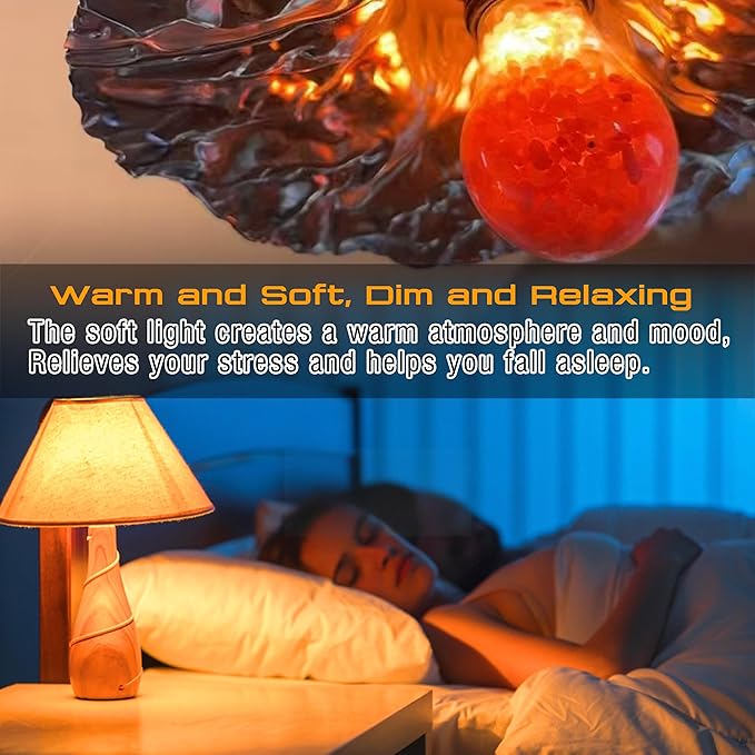 Dimmable Himalayan Salt Lamp LED Light Bulbs, E26 2200K Warm Amber Pink Night Light, 6W Mood Lighting, E26 A60 Salt Rock Stress Relief Bulbs for Bedroom, Decor, Sleep Light, 2pack