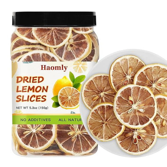 Haomly Dried Lemon Slice Wheels |5.3oz/150g| 100% Natural Dehydrated Lemons for Cocktails,Garnishing,Cooking, Baking, Drinks,Crafts |No Added Sugar Dry Lemon Tea |No Additives