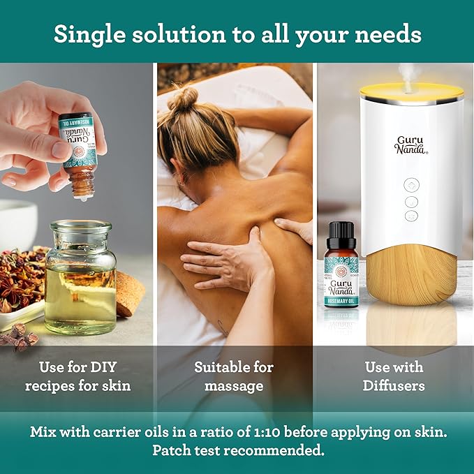 GuruNanda Rosemary Essential Oil, 100% Pure, Natural and Undiluted Diffuser Oil for Aromatherapy, Massages & DIY Recipies, Promotes Sense of Clarity & Supports Supple Hair (0.5 fl Oz)