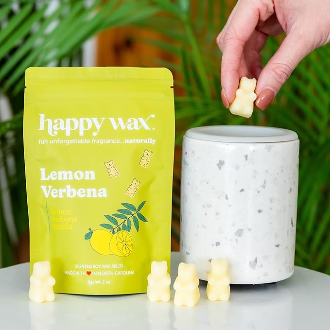 Happy Wax Lemon Verbena Bear Melts - Natural Strong Fresh Scent with Essential Oils - Non-Toxic and Pet-Safe Melts (8 oz Pouch)