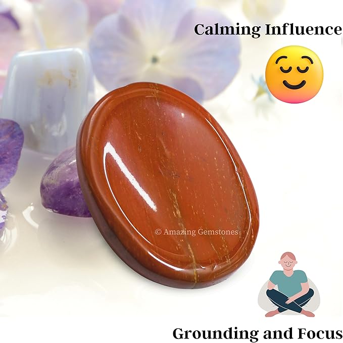 Amazing Gemstone Red Jasper Worry Stone Crystals and Healing Stones - Worry Stones for Stress Relief Gifts - Piedra Crystal Fidget for Meditation - Unique Stocking Stuffers and Birthday Gifts