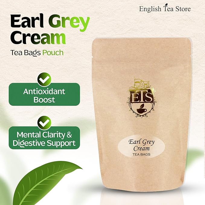 English Tea Store Earl Grey Cream Tea Bags | 25 Count Pouch | Smooth Vanilla Bergamot Flavor | Premium Black Ceylon Blend | Medium Caffeine | High Antioxidants | Gluten & Allergen Free