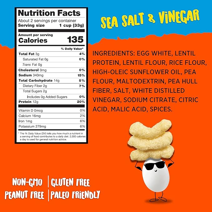 Todd's Better Snacks Egg-Cellent Protein Puffs, Sea Salt & Vinegar – 12g Protein, Gluten-Free, Paleo-Friendly, Baked, GLP-1 Compliant – Healthy Snack, Made with Egg Whites – 2.5 Oz (Pack of 4)