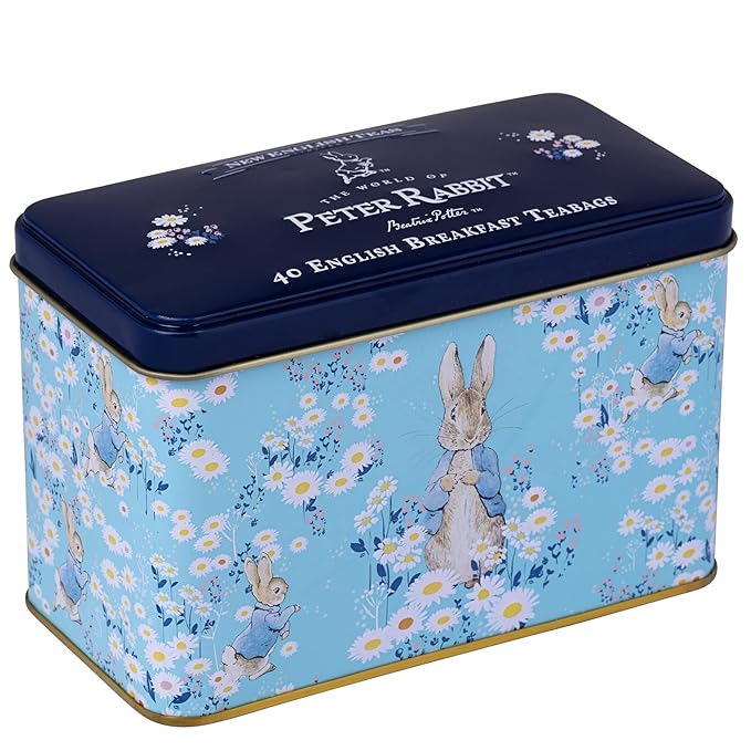 New English Teas Daisies Peter Rabbit Tea Tin with 40 English Breakfast Teabags