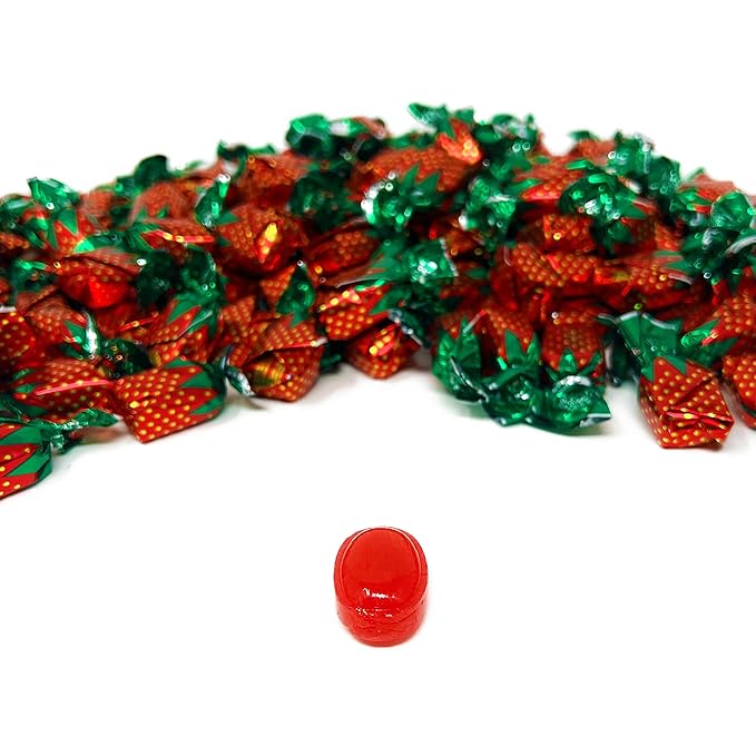 Halloween Strawberry Hard Candy Filled With Real Fruit Pulp - 10 lbs - Strawberry-Flavored Bon Bons Filled with Real Pulp - Bulk American Vintage Candy Assortment - Individually Wrapped, 160 oz.