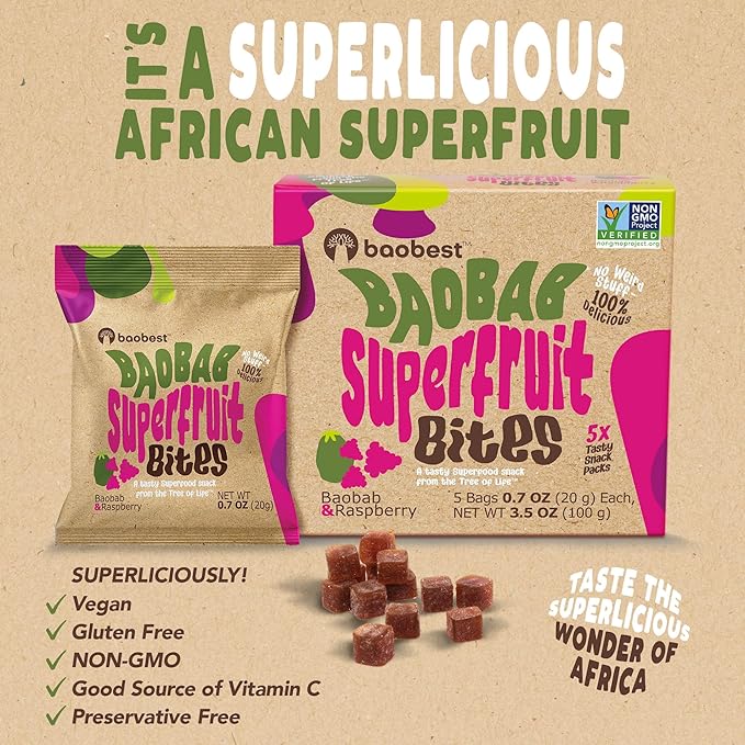 Baobest Superfruit Bites - Baobab Chews Mixed Berry Snack Pack - Vegan, Gluten Free, Preservative Free, Palm Oil Free, High Vitamin C Superfood Snack from The Tree of Life - 30 Servings