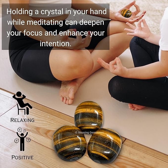Amazing Gemstone Tiger Eye Crystals and Healing Stones - Large Palm Stone Crystals Piedra - Crystal for Good Luck, Balanced Positive Energy, Meditation - Unique Stocking Stuffers Gifts for Women, Men