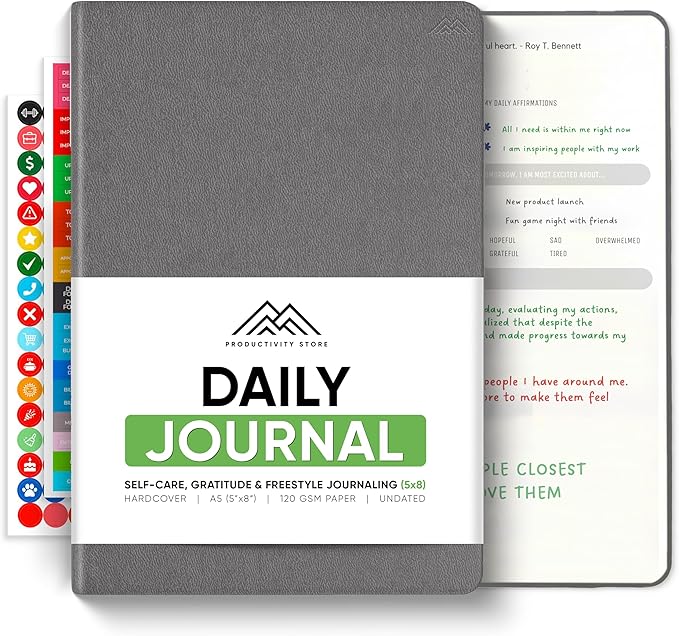 Best Daily Journal for Men & Women for Mindfulness, Productivity, Happiness & Self Care | Gratitude Journal, Affirmation Journal, Positivity Journal, Manifestation Journal, Self-Care Journal, Habit Tracker & Daily Journal with Prompts (Gray)