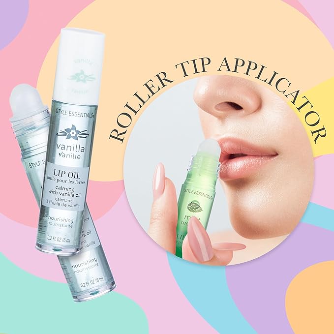 EXPRESSIONS 7pc Lip Oil Collection with Essential Oils - Hydrating Roll On Lip Oils Infused w/Natural Healing Essential Oils - Rollerball Lip Oils, Vitamin Enriched Lip Glow Oil Set