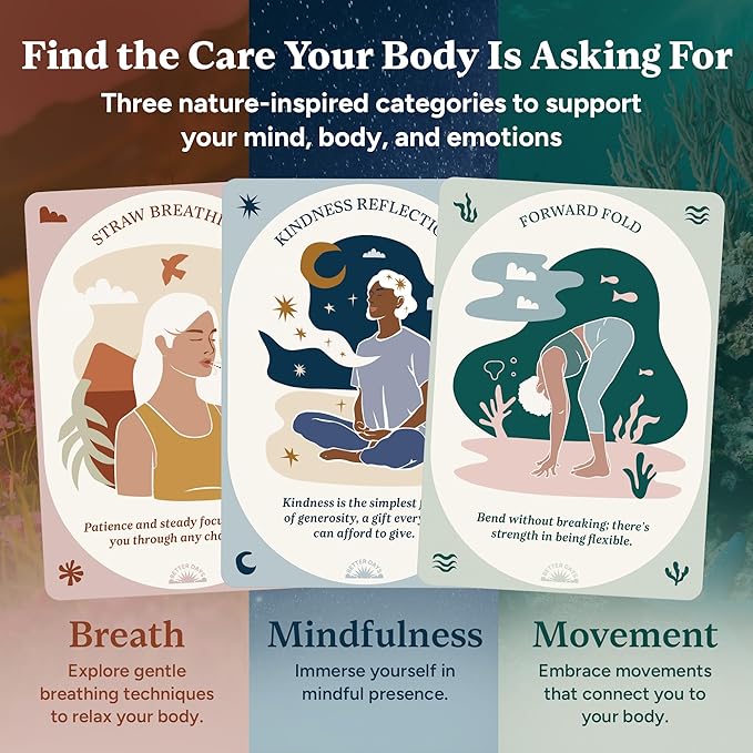 Better Days Somatic Therapy Exercises – 60 Techniques to Soothe Stress, Reconnect with Your Body, and Find Comfort – 3.5” x 5” Cards and Guidebook – Breathwork, Mindfulness, and Gentle Movements