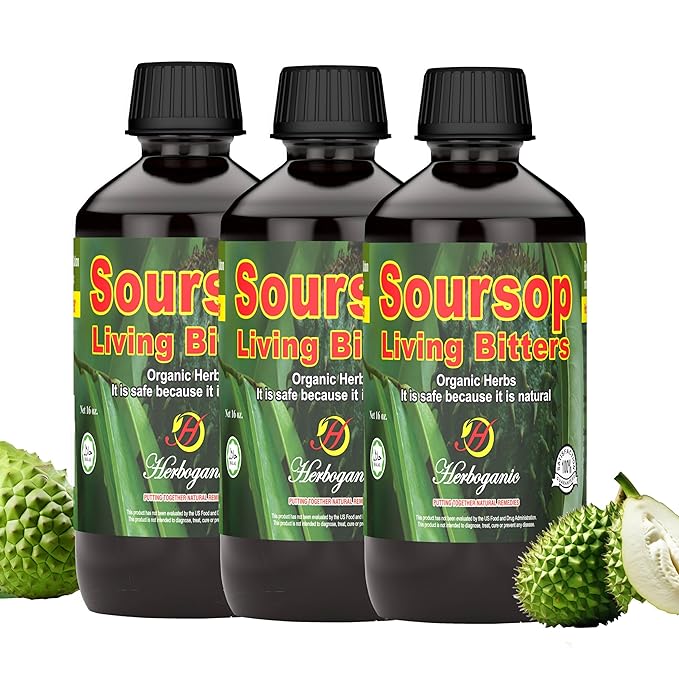 Herboganic Soursop Living Bitters for overall Health and wellness | Pack of 3 | 16 Oz