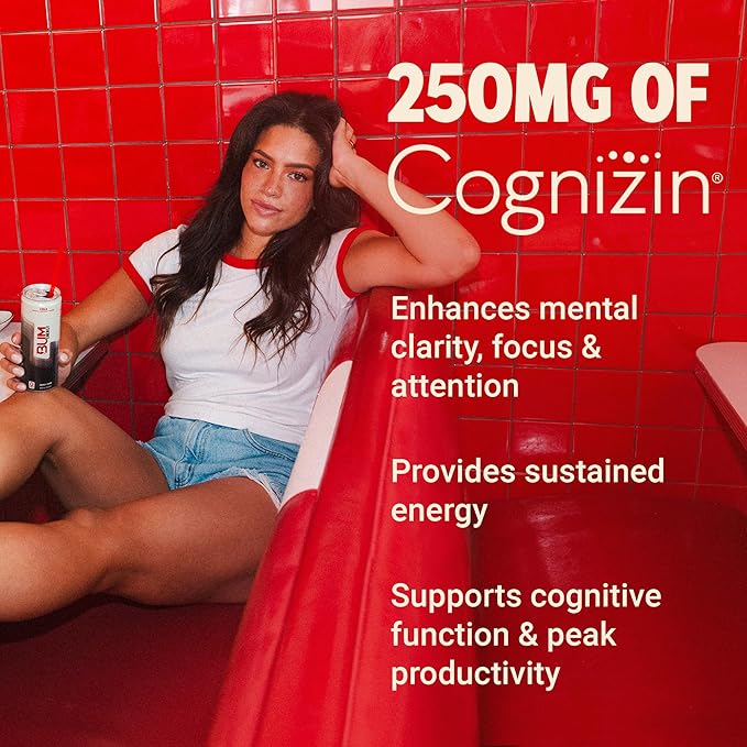 BUM Sugar-Free Energy Drink, Cola - Lightly Carbonated & No Artificial Colors, Natural Caffeine & Citicoline for Energy & Focus, Brain Boost & Workout Sports Beverage - 12 oz, Pack of 12