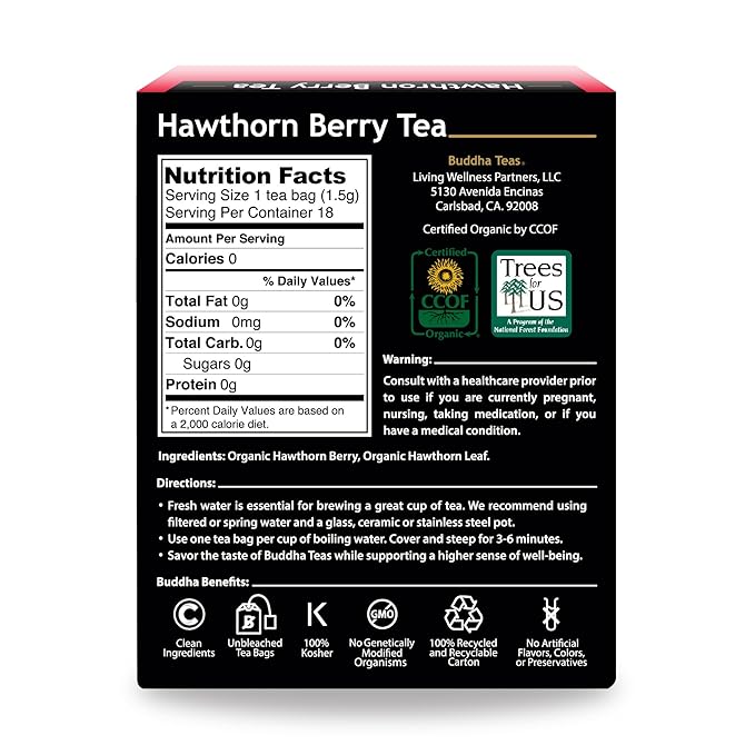 Buddha Teas Organic Hawthorn Berry Tea - OU Kosher, USDA Organic, CCOF, 18 Bleach-Free Tea Bags