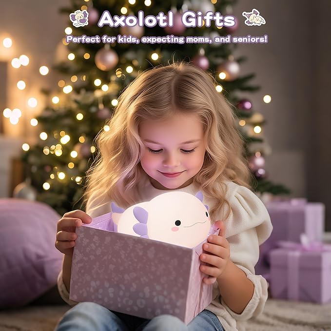 Axolotl Night Light for Kids,Cute Purple Axolotl Lamp ,LED Squishy Nursery Nightlight, Food Grade Soft Silicone Novelty Animal Bedside Lamp,Adorable Room Decor , Axolotl Gitfs for Mother Girls Baby