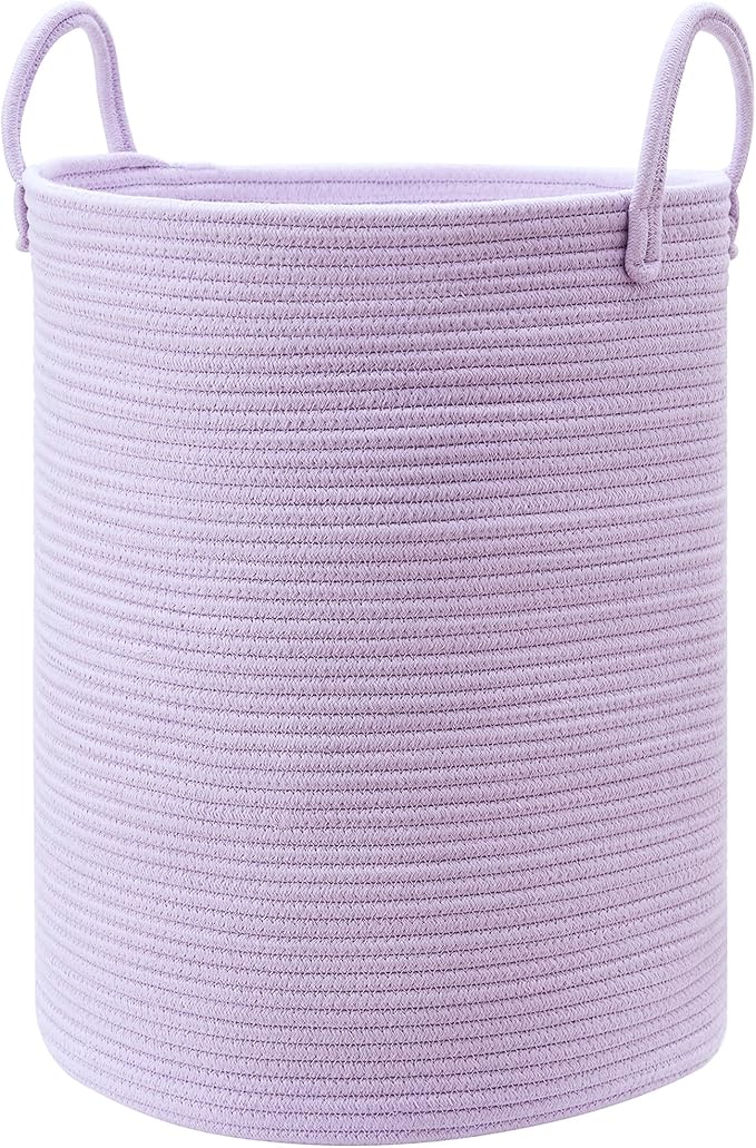 80L Extra Large Purple Hamper Laundry Basket for Nursery Kids16Dx22H inches Tall Lavender Blanket Basket for Girls Cotton Rope Lilac Clothes Hamper in Bedroom