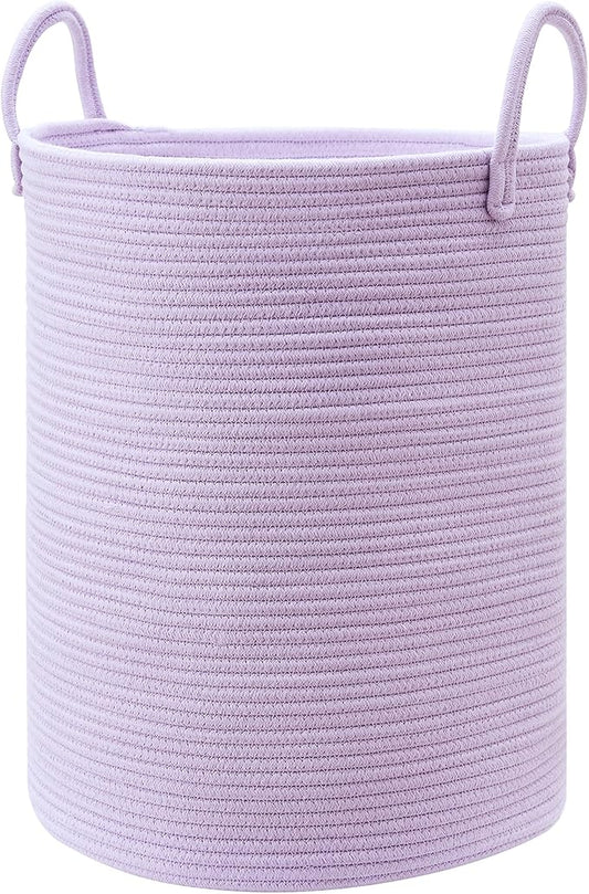 80L Extra Large Purple Hamper Laundry Basket for Nursery Kids16Dx22H inches Tall Lavender Blanket Basket for Girls Cotton Rope Lilac Clothes Hamper in Bedroom