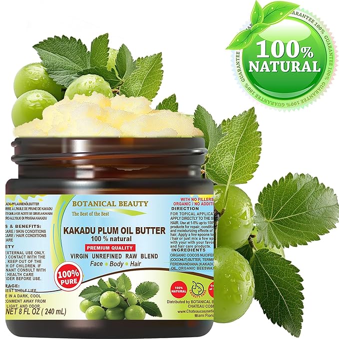 Botanical Beauty KAKADU PLUM OIL BUTTER Pure Natural Virgin Unrefined RAW for FACE, SKIN, BODY, DAMAGED HAIR, NAILS (8 Fl Oz)