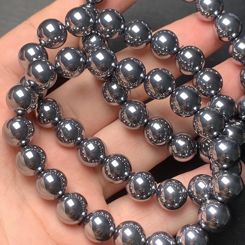 Hematite Beaded Bracelets For Men Protection Bracelets For Women Chakra Feng Shui Stretchy Health & Healing Stone 8mm Beaded Bracelets Lucky Stretch Elastic Handmade Bracelets(Hematite 3PCS)