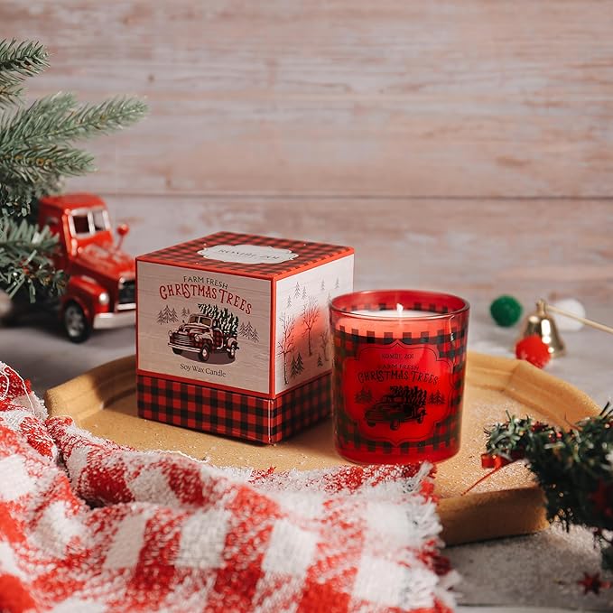ROMIIE ZOI Christmas Scented Candle - 6oz Soy Wax Candle, Buffalo Plaid, Infused with Festive Holly Aroma - Red & Black Tartan Gift Box Packaged for Christmas Holiday Season Gift