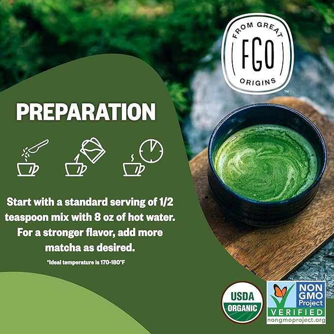 FGO Organic Matcha Green Tea Powder, Japanese Culinary Grade for Cooking, Baking, or Smoothies, 16oz Bulk Resealable Bag, Packaging May Vary (Pack of 1)