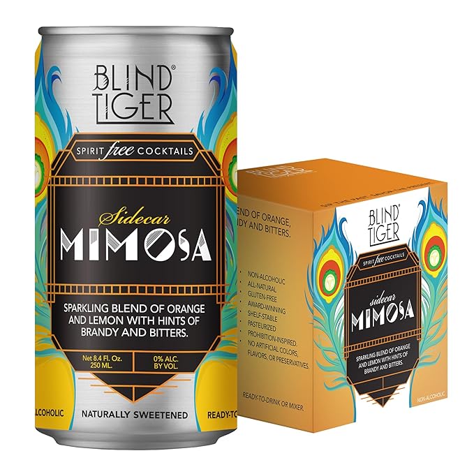 Blind Tiger Sidecar Mimosa 8-Pack | Orange, Lemon & Bitters Non-Alcoholic Sparkling Mocktail| Crafted with Natural Ingredients | Mixers, Cocktails, Mocktails | 8.4 fl oz Cans