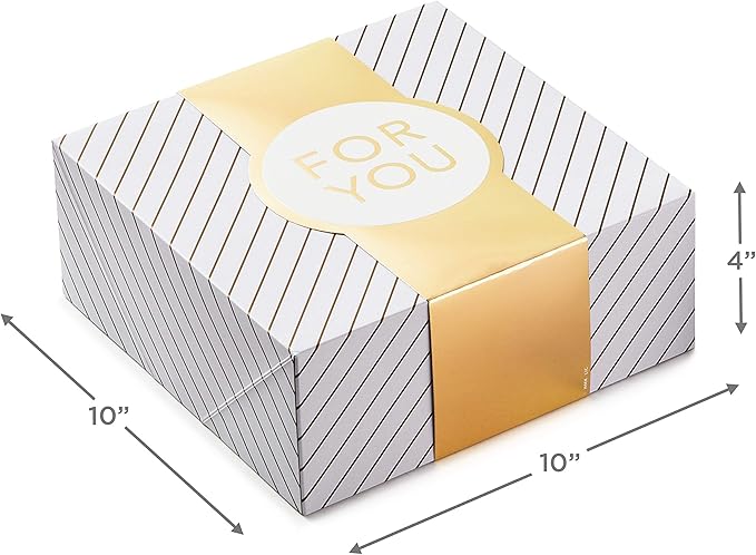 Hallmark 10" Large Gift Boxes with Wrap Bands (2-Pack: White and Gold, "For You") for Weddings, Graduations, Valentine's Day, Christmas, Hanukkah, Birthdays, Wrapped Treats and Cookies