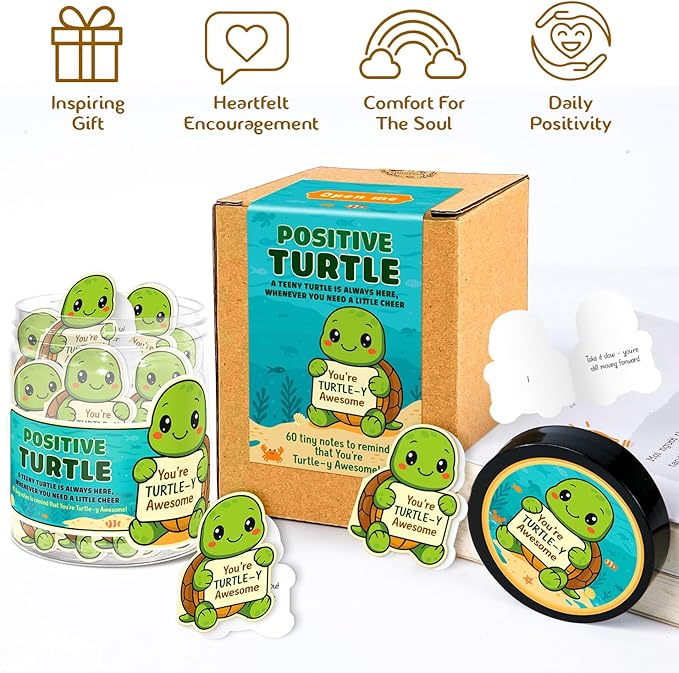 Emotional Support Turtle – Funny Turtle Gifts For Women, Kid - 60 Positive Turtle Daily Affirmation Cards Jar – Inspirational Gifts for Women - Self Care Gift for Coworkers, Teens, Friends, Boss