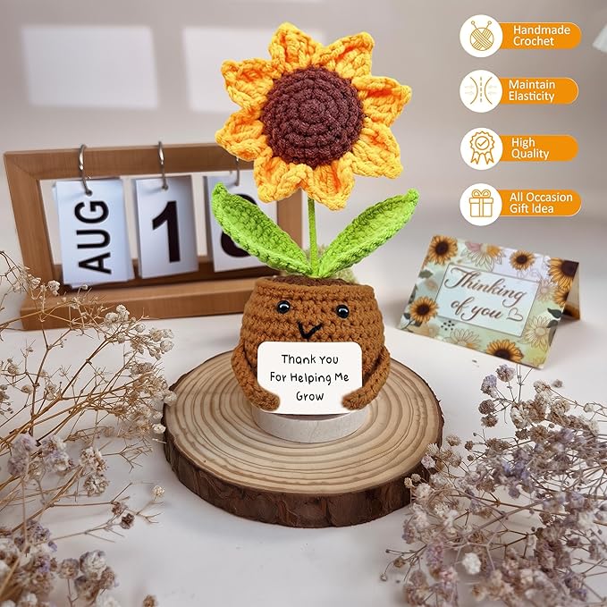 Gossby Gift Basket for Women - Thank You Gift Set for Teacher - Get Well Soon, Birthday, Thinking of You Sunflower Package - End of Year Idea for Teacher from Student - Thank You for Helping Me Grow