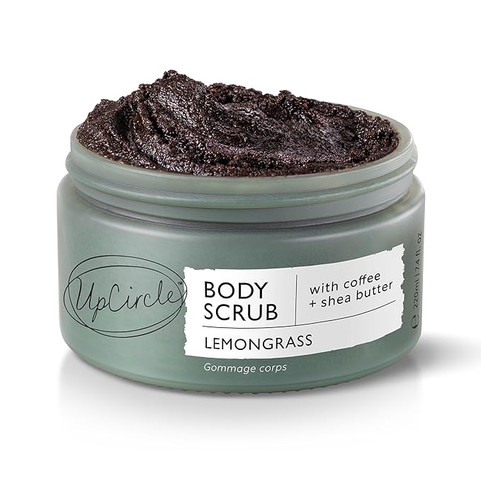 UpCircle Exfoliating Coffee Body Scrub with Lemongrass 7.4oz - Sea Salt, Shea Butter + Coconut Oil - Natural, Vegan Exfoliator For Soft, Smooth Skin