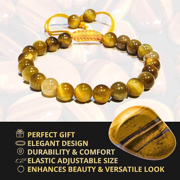 Energy Protection Crystal Handmade Adjustable Bead Bracelet Perfect for Men, Women’s Gift - Gemstone Healing Stretch Bracelet Pulsera Para Hombre Mujer Stocking Stuffer