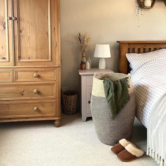 Goodpick 105L Jute Woven Rope Laundry Hamper - Collapsible Clothes Hamper for Bedroom and Laundry Room, 25.6" x 17.7" Tall Modern Baskets for organizing and décor Room