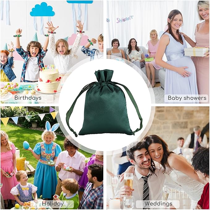 Green Small Satin Gift Bags, 30Pcs 3x4 with Drawstring, For Kids Classroom, Wedding, Birthday, or Halloween Party Favors, Jewelry, Bracelets, Earrings, Crystal, for Small Business