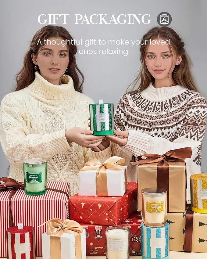 M&SENSE Sandalwood Jasmine Scented Candles, Classic Size 8.8 oz Glitter Jar, Holiday Natural Candles Gifts for Women, 50 Hours Long Burning for Winter Home Decor