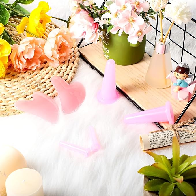 Nuanchu 4 Pieces Facial Cupping Massage Cups & Gua Sha Boards Set, 2 Pcs Gua Sha Massage Tool Facial Tool Heart Shape Guasha Scraping Board for Face Eyes Neck Back (Pink)